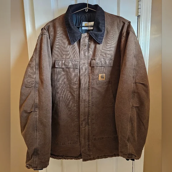 Vintage 90's Carhartt Duck Canvas Jacket Quilt Lined C26CHT Chocolate 3XL - Picture 1 of 8